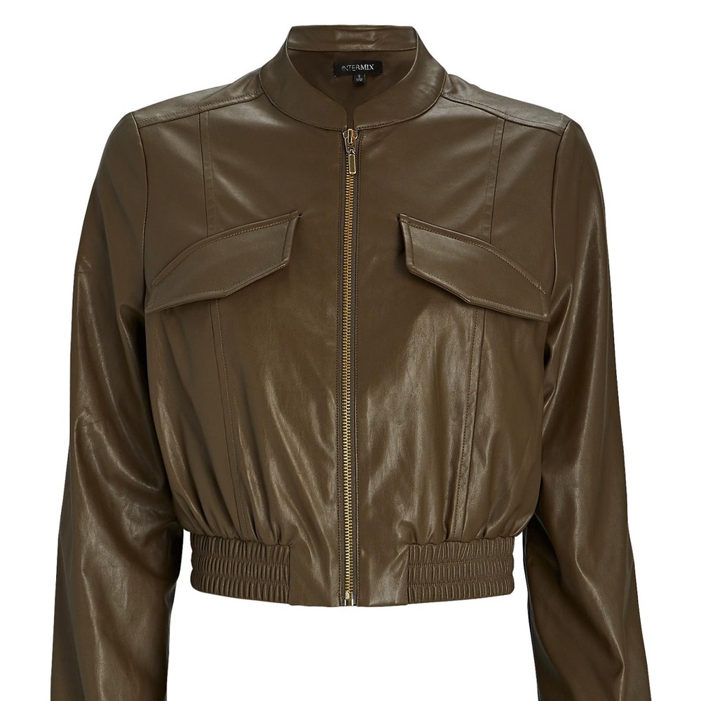Intermix Green Faux Leather Bomber Jacket size P
